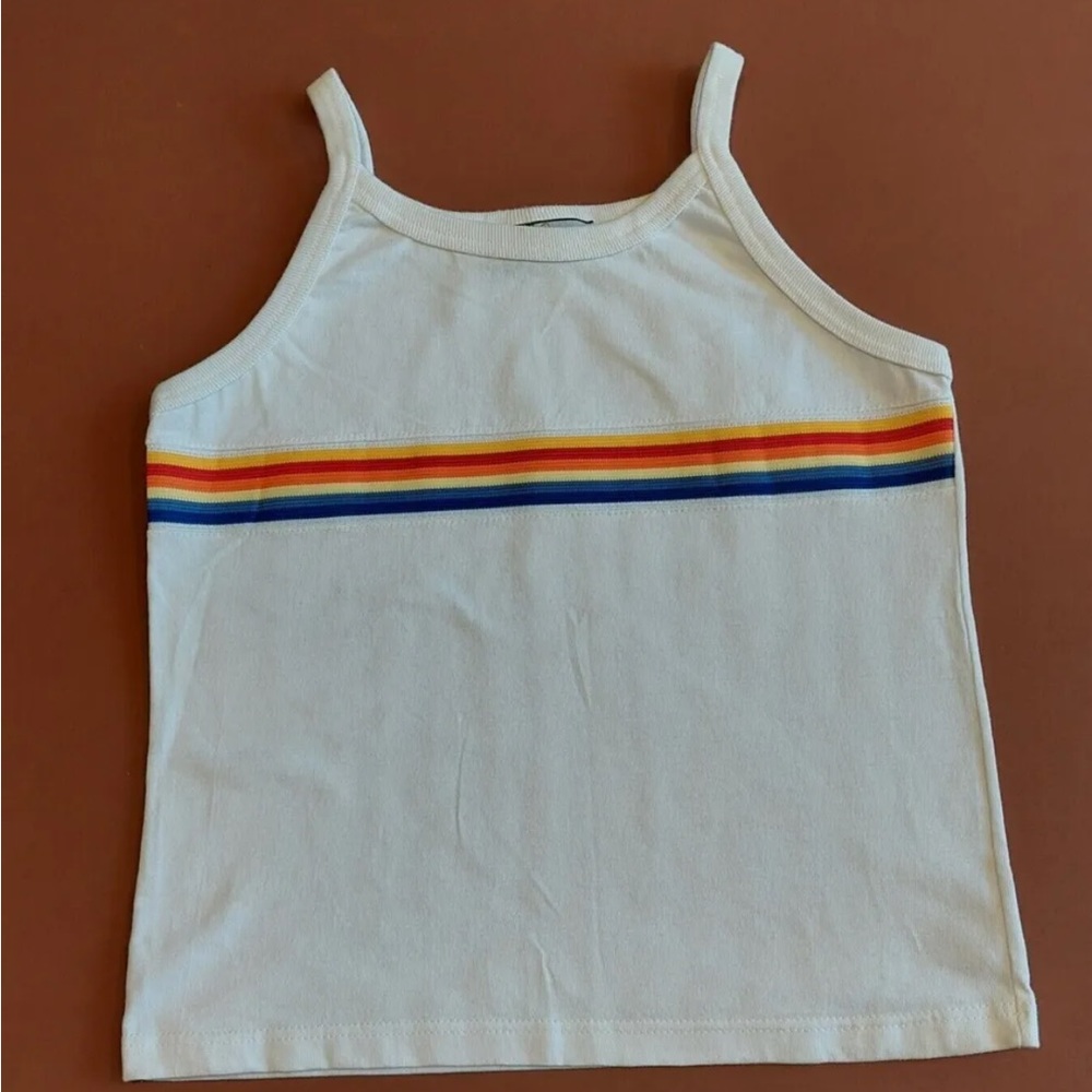 Vintage Y2K tank top AVANTI SPORT rainbow stripe  size S White RAINBOW
